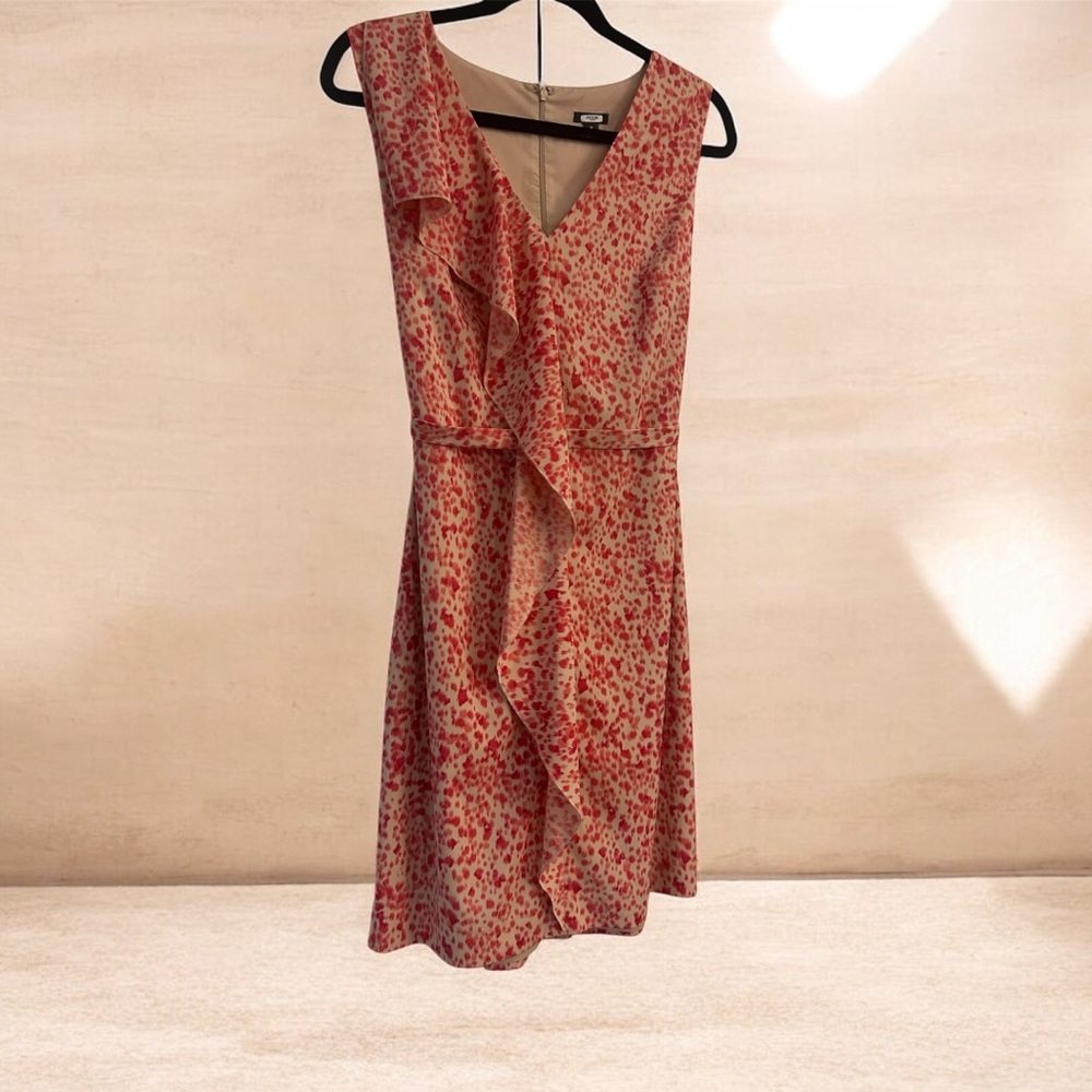 Ann Taylor Floral Ruffle Midi Red Pink Dress 8